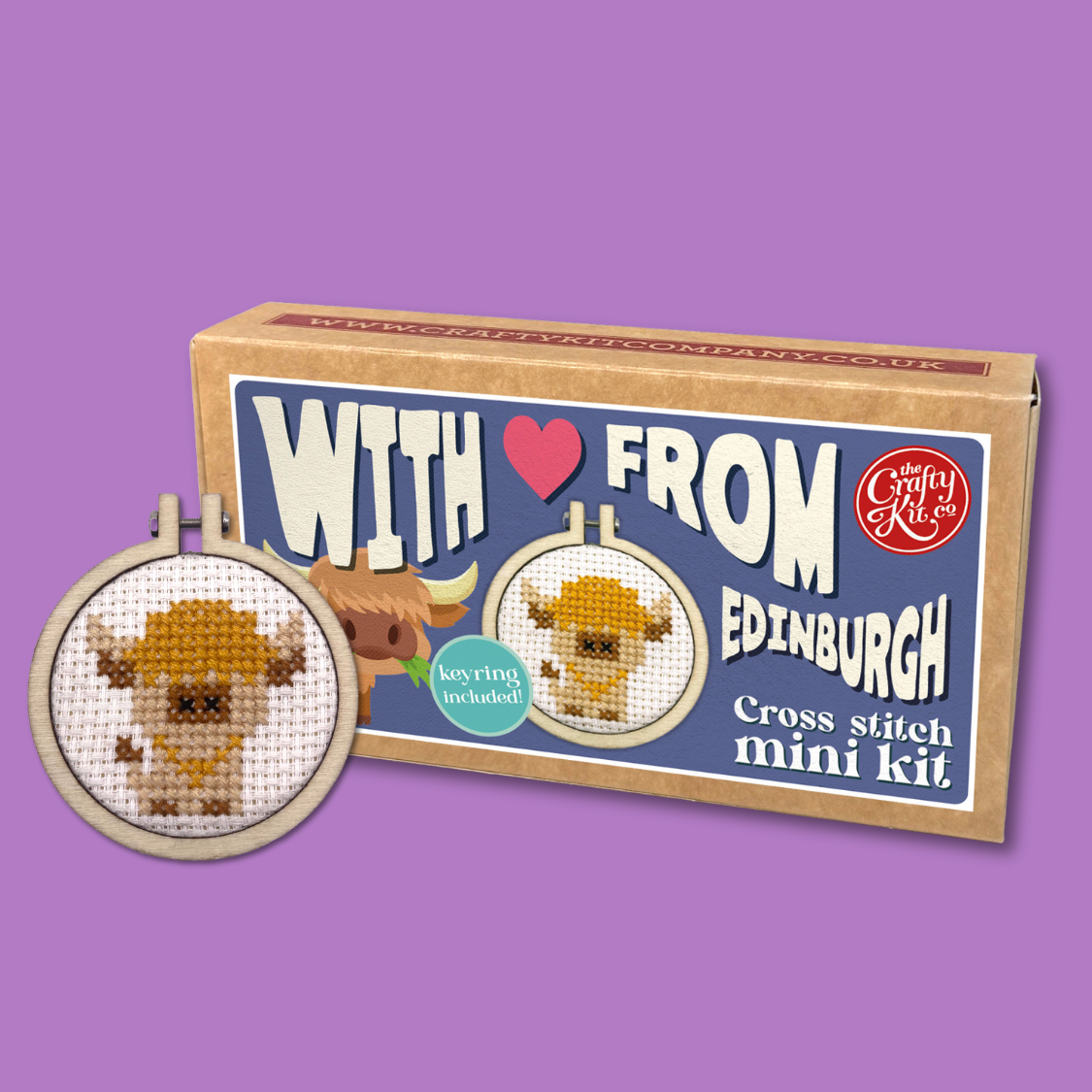 Love from Edinburgh (Cow) Mini Matchbox Cross Stitch Kit