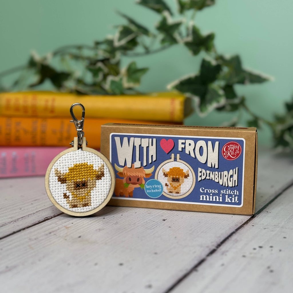 Love from Edinburgh (Cow) Mini Matchbox Cross Stitch Kit